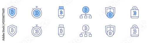 Bitcoin icon set in two styles, Duotone and Thin Line style. Editable stroke. secure payment, bitcoin