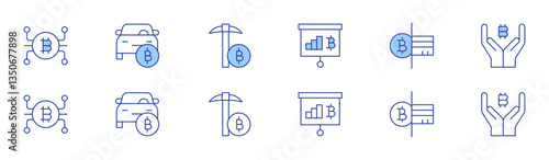Bitcoin icon set in two styles, Duotone and Thin Line style. Editable stroke. statistics, cryptocurrency, bitcoin, bitcoin mining