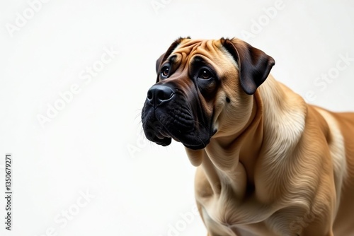 Imposing mastiff, intense gaze, pure white backdrop, studio, pet photography