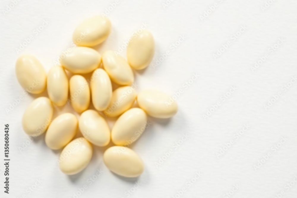 Scattered white beans on pristine white background, kitchen, texture, beans Scattered white beans on pristine white background, kitchen, texture, beans