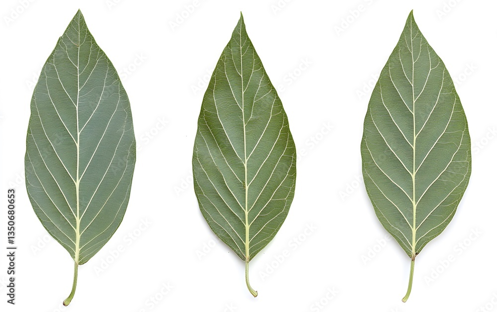 Three Green Leaves Detailed Veins Closeup Botany Three Green Leaves Detailed Veins Closeup Botany