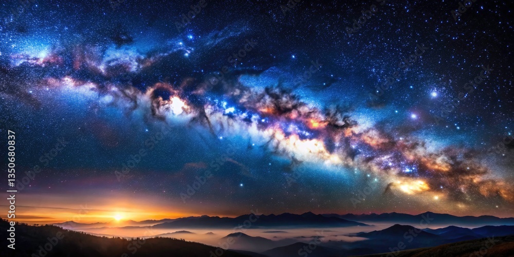 Fototapeta premium Stunning Night Sky Macro Photography of Milky Way, Nebula, and Stars Set Against a Deep Space Blue Background for Celestial and Astronomy Enthusiasts