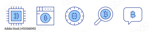 data encryption, money laundering, cryptocurrency, search, information. Bitcoin Icon vector illustration. Line Duotone style. Editable stroke