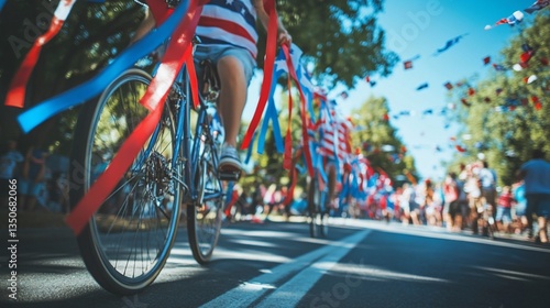 Cyclist in Patriotic Parade, Summer Celebration