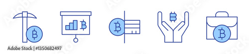 statistics, briefcase, bitcoin, bitcoin mining. Bitcoin Icon vector illustration. Line Duotone style. Editable stroke