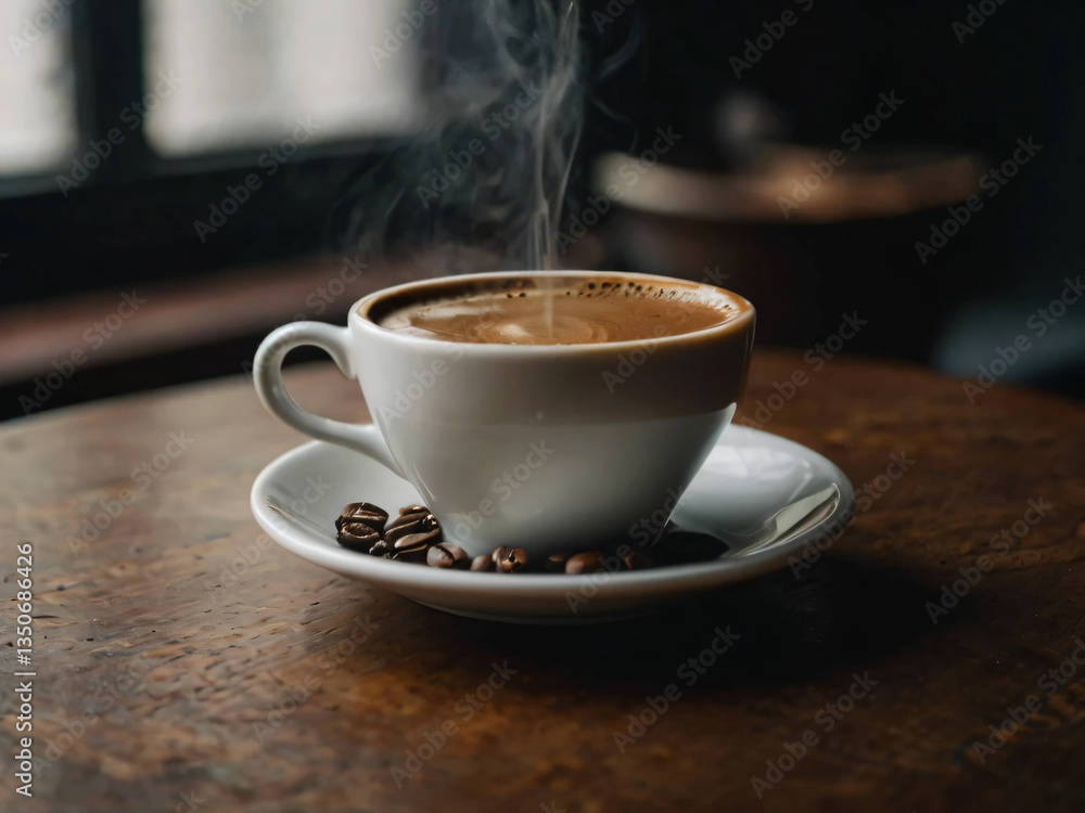 A cup of coffee adds warmth to the cozy room. A cup of coffee adds warmth to the cozy room.