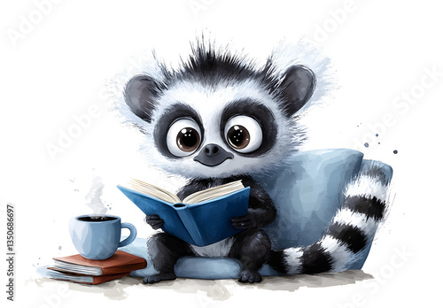 Senior Woman Reading with Vintage Cat in Black and White Background