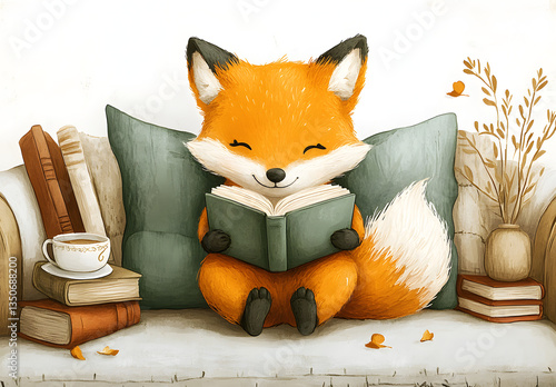 Vintage Fox Reading Book in Cozy Home Setting