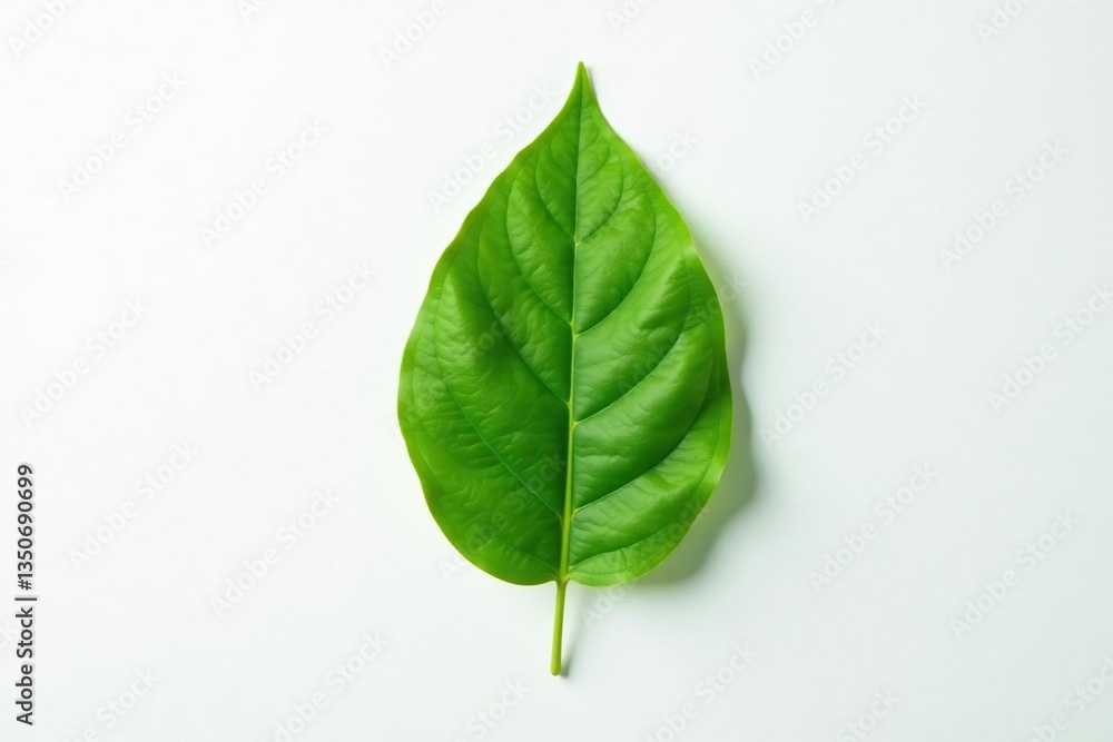 A single leaf isolated on a white background with subtle texture, garden, green, white A single leaf isolated on a white background with subtle texture, garden, green, white