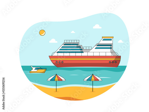 Yacht on ocean illustration. Yacht illustration. Flat vector illustration concept.