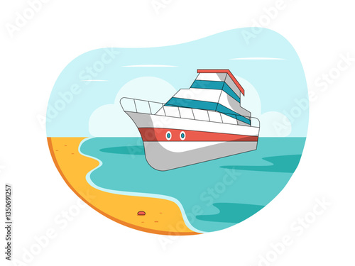 Yacht on beach illustration. Yacht illustration. Flat vector illustration concept.