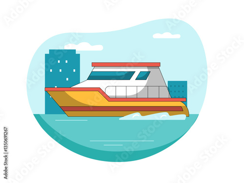 Yacht on ocean illustration. Yacht illustration. Flat vector illustration concept.