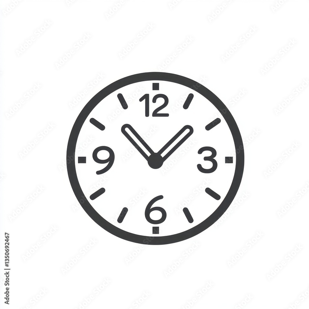 Simple black and white analog clock showing the time. Clean lines, minimalist design, isolated on white background. Simple black and white analog clock showing the time. Clean lines, minimalist design, isolated on white background.