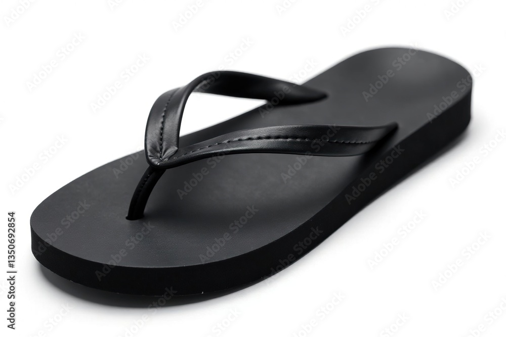 Single black flip-flop isolated on white background, shoe, minimalist-photography, relax Single black flip-flop isolated on white background, shoe, minimalist-photography, relax