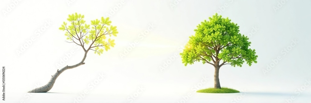 Single tree branch stretching towards light source on white background, , beam Single tree branch stretching towards light source on white background, , beam