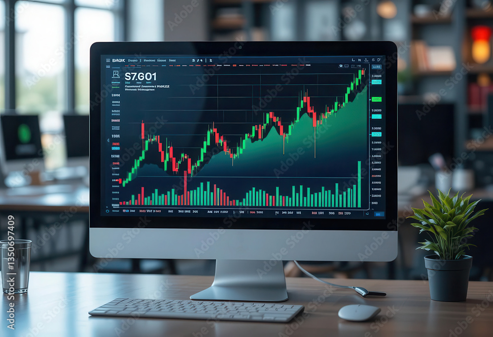 Stock market trading chart on computer screen Stock market trading chart on computer screen