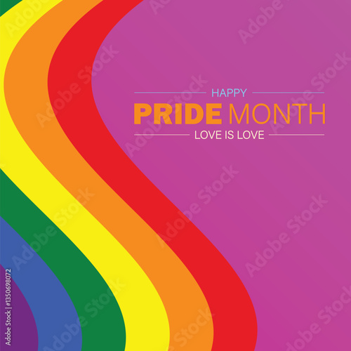 Happy Pride Month Rainbow Background with Love is Love Text