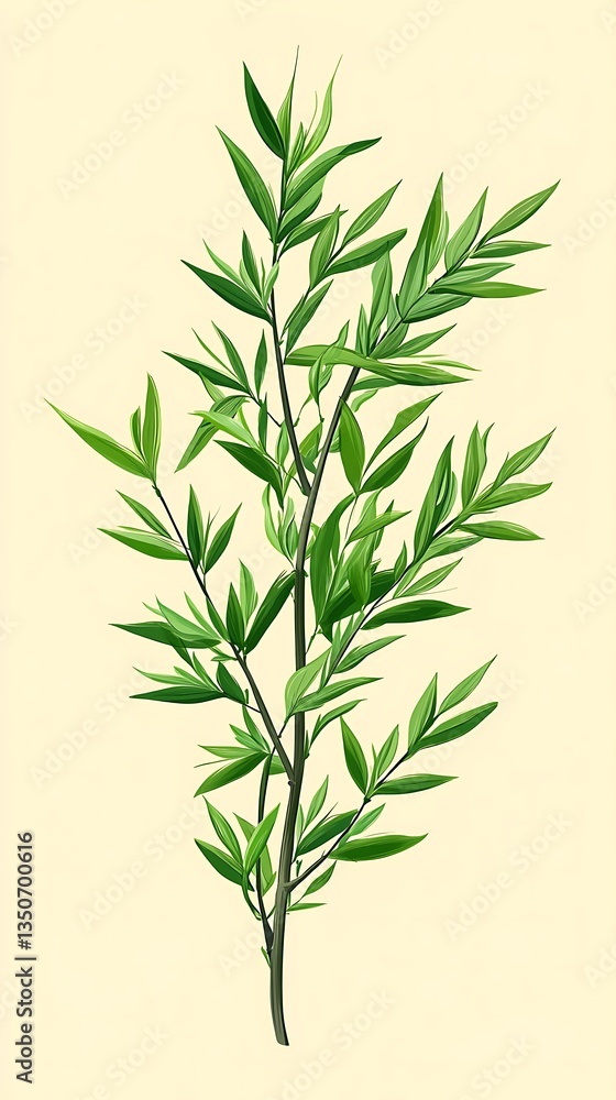 Fototapeta premium Elegant Botanical Illustration of Lush Green Willow Branches on a Soft Neutral Background Style Study
