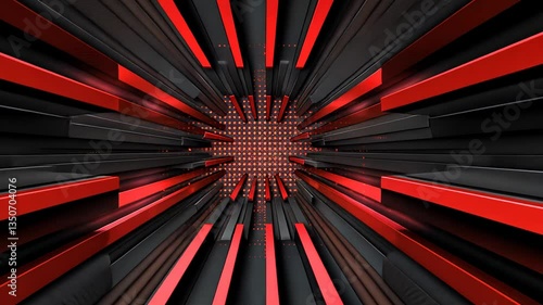 Abstract geometric tunnel with red and black lines converging on a glowing center