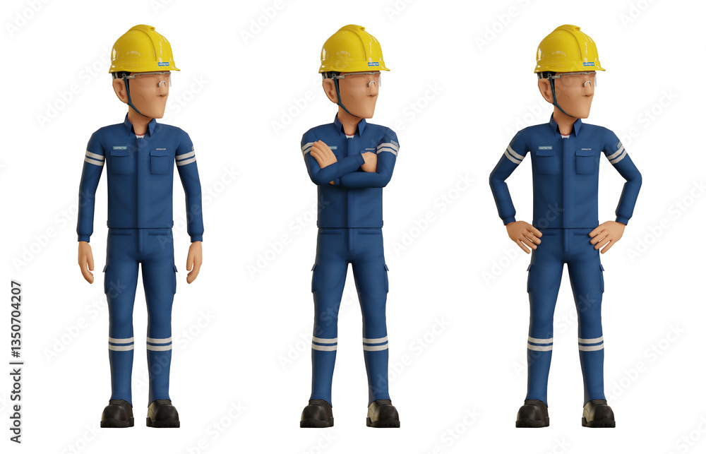 Fototapeta premium Isolate industrial operator is looking at something beside himself