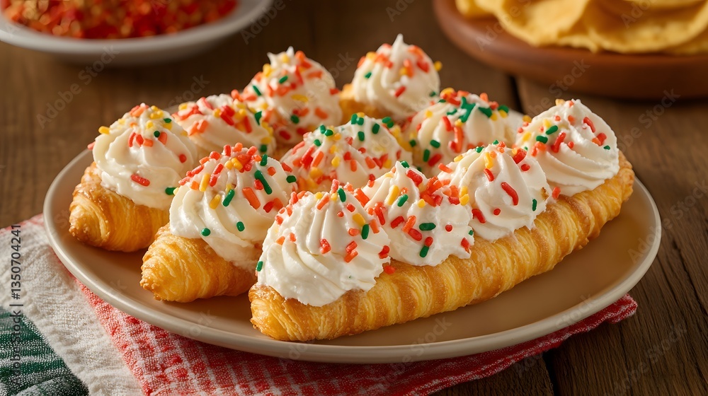 Delicious Croissant Pastry with Creamy Frosting and Colorful Sprinkles Delicious Croissant Pastry with Creamy Frosting and Colorful Sprinkles