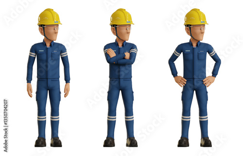 Isolate industrial operator is looking at something  beside himself