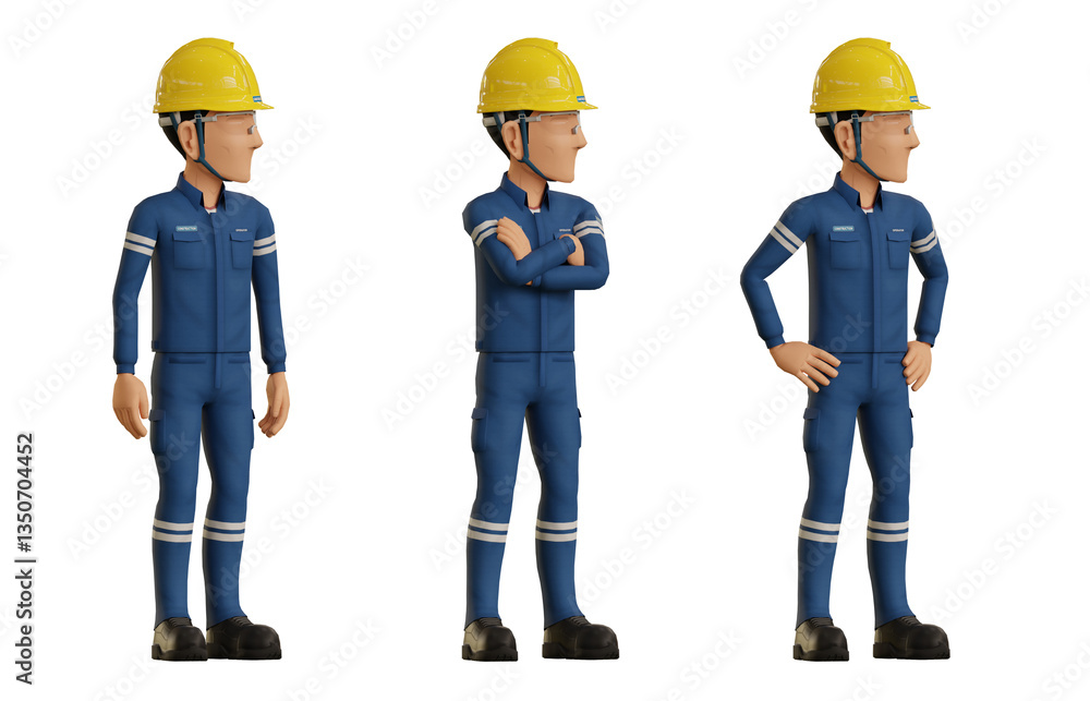 Fototapeta premium Isolate industrial operator is looking at something beside himself