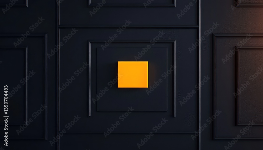 A dark navy wall with a yellow square symbol at the center, surrounded by soft light brown details A dark navy wall with a yellow square symbol at the center, surrounded by soft light brown details