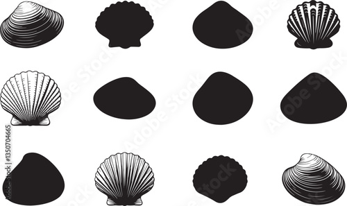 Clam Shells Silhouette - Beach and Ocean-Themed Illustration