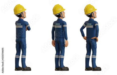 Isolate industrial operator is looking at something on the ceiling