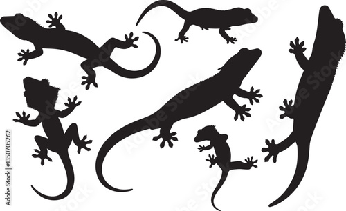 Crested Gecko Silhouettes - Exotic Lizard Illustration