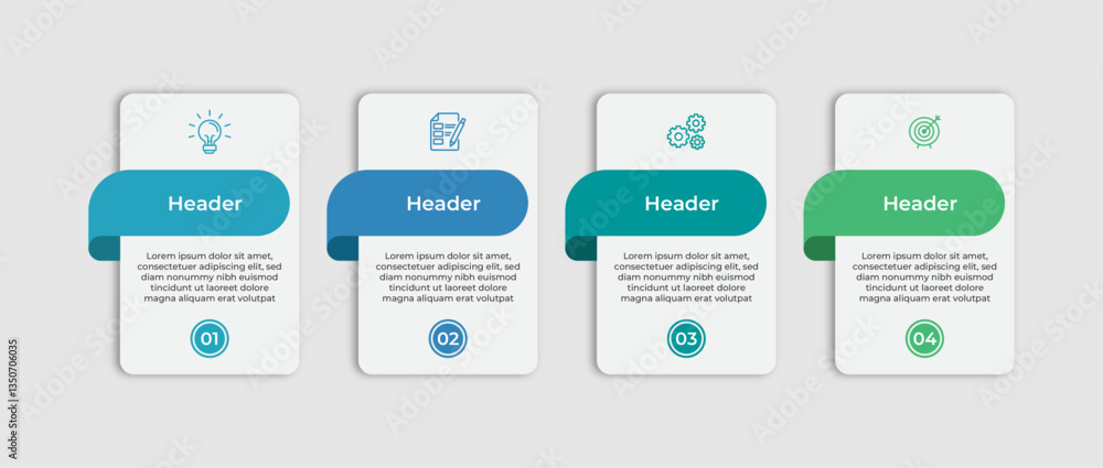 Business infographic with four steps including a lightbulb a checklist cogs and a target. Business infographic with four steps including a lightbulb a checklist cogs and a target.