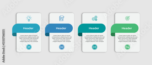 Business infographic with four steps including a lightbulb a checklist cogs and a target.
