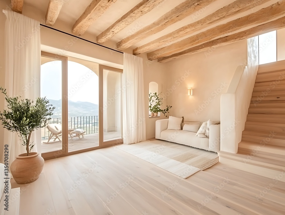 Fototapeta premium Tuscan Villa: Modern Living Room for Hillside View.