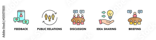 Communication banner web icon illustration concept with icon of feedback, public relations, discussion, idea sharing, and briefing