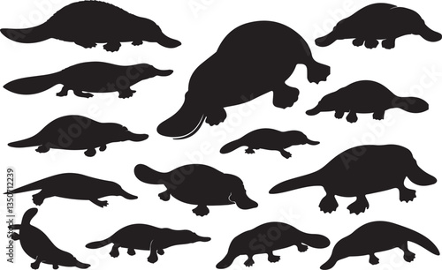 Platypus Silhouette on White Background - Unique Australian Mammal
