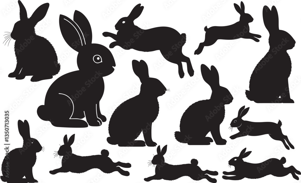 Obraz premium Rabbit Silhouette on White Background - Cute Bunny Outline
