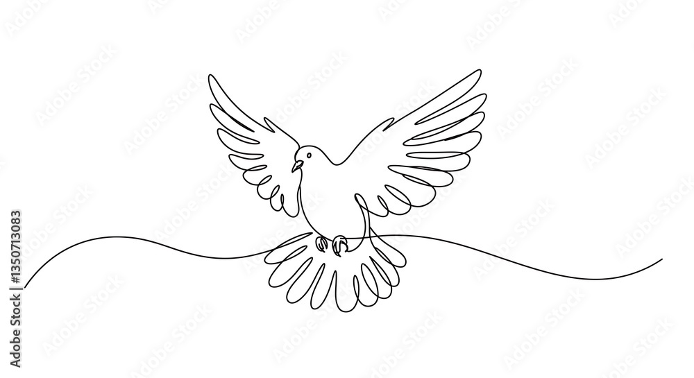 Fototapeta premium Elegant Dove Flying Line Art Design on White Background for Peace