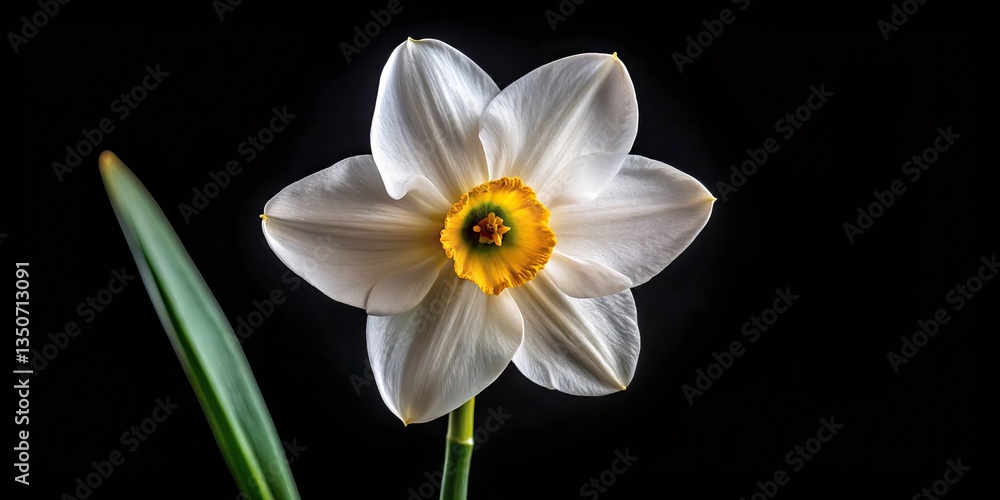 Spring Bloom: White Daffodil Blossom on Black Background - Candid Floral Photography Spring Bloom: White Daffodil Blossom on Black Background - Candid Floral Photography