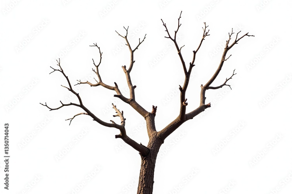 Isolated tree branches with varying levels of decay against a plain white background, decay, detail, branch types