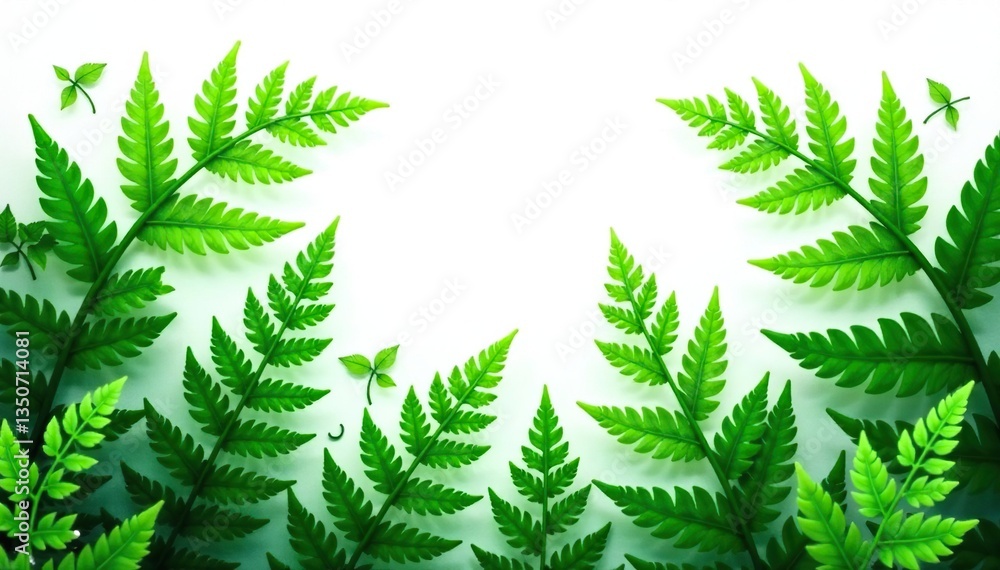 Obraz premium Lush ferns on white background with intricate details, nature, botanical, leafy