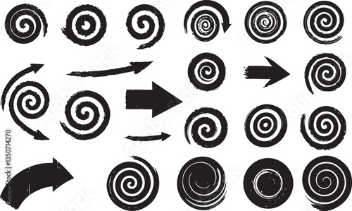 Set of Grunge Arrow and Swirl Illustrations - Artistic Directional Designs
