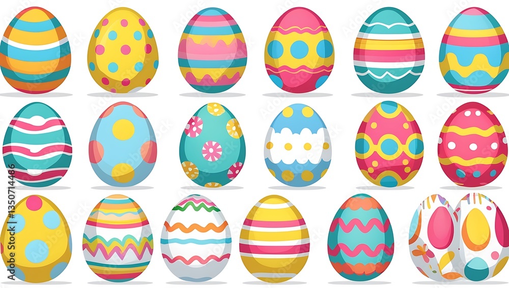 Adorable Cartoon Easter Egg with Dots, Stripes, and Ornaments in a Colorful Doodle Design Set Adorable Cartoon Easter Egg with Dots, Stripes, and Ornaments in a Colorful Doodle Design Set