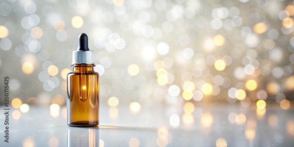 Surreal Glass Dropper Bottle Flat Lay Photography - Bird's Eye View Product Shot with Bokeh Background Surreal Glass Dropper Bottle Flat Lay Photography - Bird's Eye View Product Shot with Bokeh Background