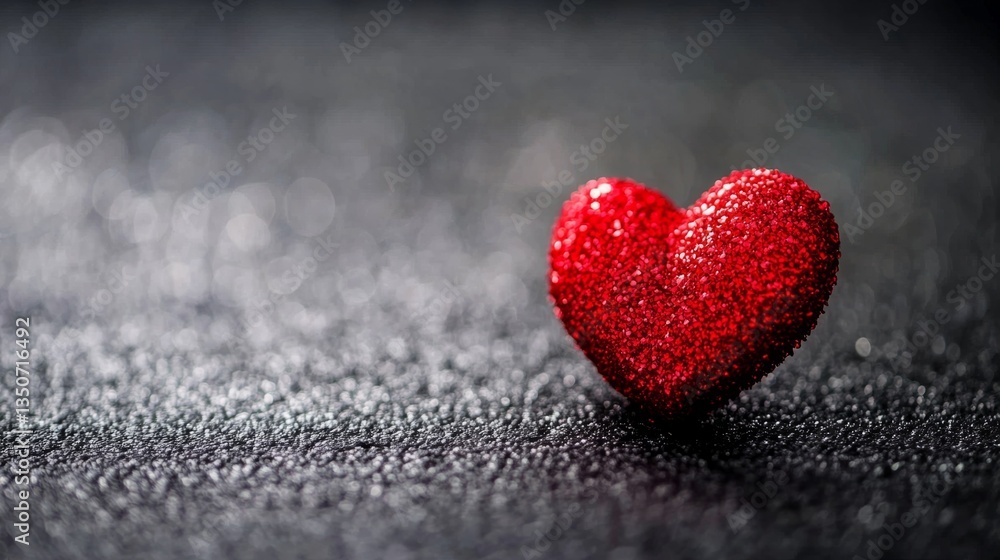 Fototapeta premium Red heart symbol on dark backdrop, conveying love and simplicity in a minimalist design. 
