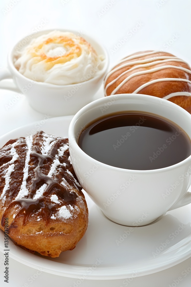 Delicious Coffee Break with Pastry and Cream Delicious Coffee Break with Pastry and Cream