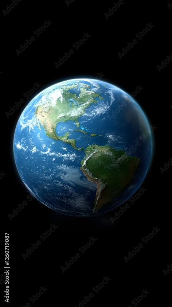 Fototapeta premium Earth, rotating in space, showing Americas, dark background