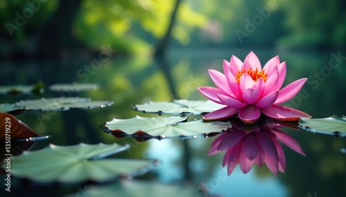 Intricate floral design reflected on calm lake surface, background, colorful