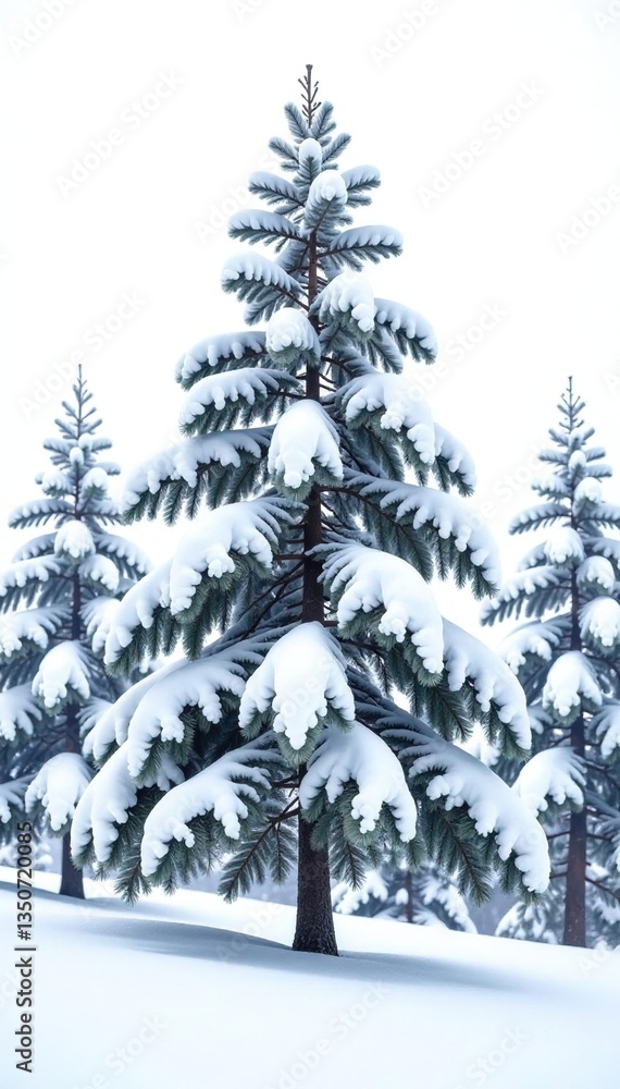 Obraz premium Snowy tree branches isolated on white background, white, trees