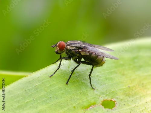 a fly on a leaf with a blurry background